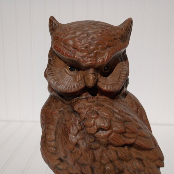 Vintage Great Horned Owl Ceramic Statue Figurine Hand Painted Byron Mold MCM 70s - Picture 8 of 12